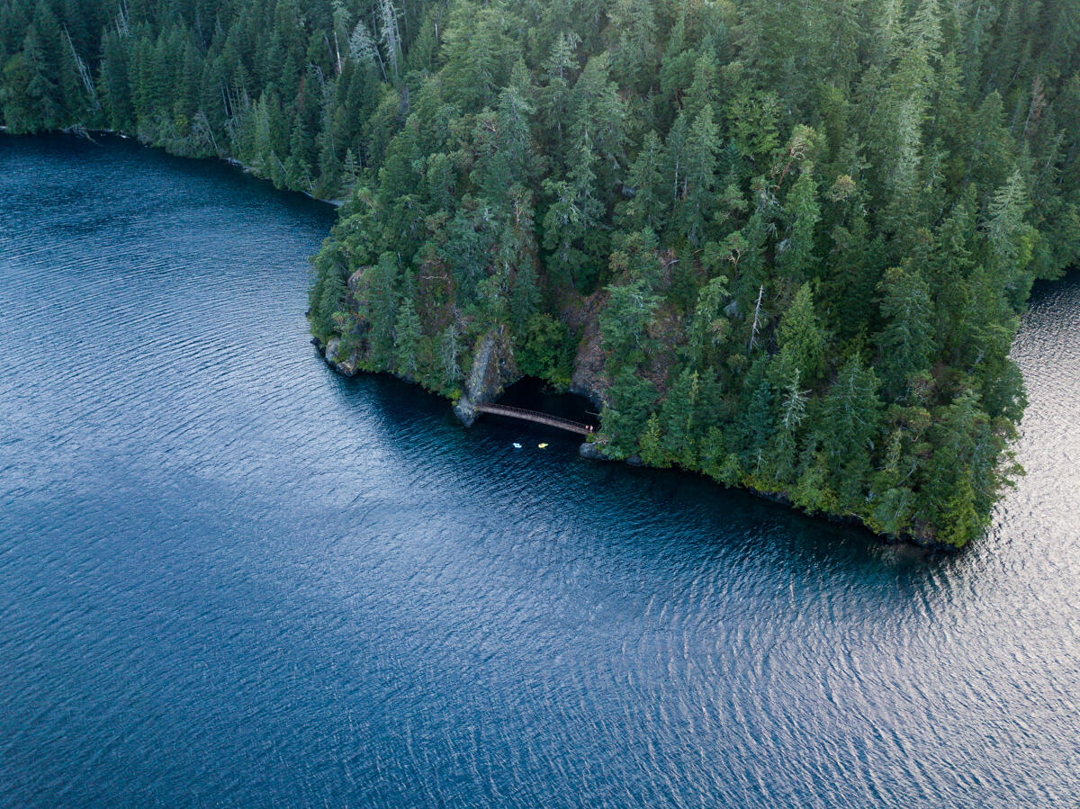 Drone view of the Devil's Punchbowl at Lake Crescent